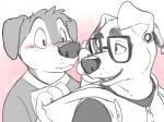 anthro blush duo eyewear glasses male sherpa_hat eclipticafusion animal_crossing nintendo rock_dog bodi_(rock_dog) k.k._slider canid canine canis domestic_dog livestock_guardian_dog mammal molosser mountain_dog pastoral_dog tibetan_mountain_dog 2016 4:3