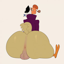 anthro anus balls big_butt butt butt_focus feathers genitals half_naked huge_butt looking_back male sitting solo tail scottdeer alice_in_wonderland dodo_(alice_in_wonderland) avian bird columbid dodo recently_extinct_species 1:1 hi_res