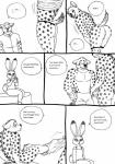 anthro blush butt clothing erection female flat_chested genitals group male male/female penis text undressing voyeur bernielover disney zootopia becca_(bernielover) fan_character judy_hopps hyena lagomorph leporid mammal rabbit spotted_hyena comic english_text hi_res monochrome