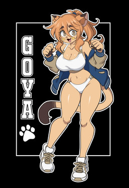 anthro big_breasts blush blush_stickers bra breasts brown_eyes brown_hair clothing collarbone crotch_lines dipstick_ears ear_markings eyebrow_through_hair eyebrows eyelashes fangs female footwear fur glistening glistening_body hair inner_ear_fluff jacket long_eyelashes multicolored_ears navel open_mouth open_smile panties ponytail shoes smile sneakers solo tan_body tan_fur teeth topwear translucent translucent_hair tuft underwear lucyfercomic goya_(lucyfercomic) cougar felid feline mammal 2026 absurd_res hi_res