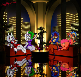 alcohol anthro art_deco artdeco beverage breasts butt female group lounge retro upa wine lazydynamisme the-stooge activision crash_bandicoot_(series) five_nights_at_freddy's five_nights_at_freddy's:_security_breach hellaverse helluva_boss mythology scottgames sly_cooper_(series) sony_corporation sony_interactive_entertainment steel_wool_studios sucker_punch_productions carmelita_fox loona_(helluva_boss) roxanne_wolf tawna_bandicoot bandicoot canid canid_demon canine demon fox hellhound mammal marsupial mythological_canine mythological_creature crossover hi_res