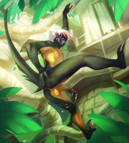anthro anus backsack balls barefoot biped blush bodily_fluids butt cum cum_on_penis cumshot ear_piercing ejaculation erection feet forest fur genital_fluids genitals hair heterochromia looking_at_viewer looking_down male nipple_piercing nipples nude orgasm outside penis piercing plant prehensile_feet presenting presenting_hindquarters raised_arm raised_leg smile solo toes tongue tongue_out tree yellow_balls peritian atelid haplorhine mammal monkey new_world_monkey primate spider_monkey hi_res