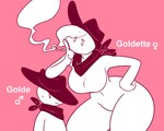 big_butt bodily_fluids breasts butt cigarette clothing duo featureless_breasts featureless_crotch female female_symbol gender_symbol hair hand_on_hip hat headgear headwear kerchief male male_symbol navel pink_background simple_background size_difference smoke smoking standing sweat symbol text white_body golde golde_(golde) goldette_(golde) blob_creature 5:4 digital_media_(artwork) hi_res brother_(lore) brother_and_sister_(lore) sibling_(lore) sister_(lore)