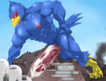 2d_animation animated anthro avian balls big_penis blue_body blush bodily_fluids clenched_teeth crush cum cum_inside destruction erection excessive_cum excessive_genital_fluids exercise eyes_closed facility falco_lombardi feathers flooding genital_fluids genitals hi_res latea_hyena macro maldu male motion_tweening mountain muscular muscular_male nintendo no_sound nude orgasm penetration penile penis penis_milking push-up short_playtime solo star_fox teeth togepi1125 volcano webm
