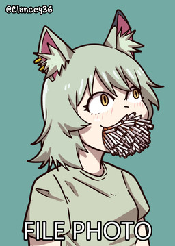 animal_ears blush blush_lines cigarette cigarette_in_mouth clothing ear_piercing eyelashes female female_humanoid from_side full_mouth grey_hair hair inner_ear_fluff messy_hair object_in_mouth open_mouth piercing shirt short_hair solo topwear tuft yellow_eyes clancey36 chainsmoker_cat gentlemen yaniko_satou_(chainsmoker_cat) animal_humanoid felid felid_humanoid feline feline_humanoid humanoid mammal mammal_humanoid 2026 absurd_res bust_portrait digital_drawing_(artwork) digital_media_(artwork) hi_res meme portrait