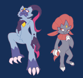 ambiguous_gender claws duo eye_contact eyelashes fangs feral fluffy forehead_gem gem looking_at_another simple_background size_difference standing tail teeth transparent_background waranya nintendo pokemon generation_4_pokemon generation_8_pokemon pokemon_(species) sneasler weavile absurd_res alpha_channel flat_colors hi_res