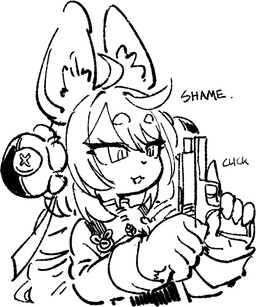 5_fingers ahoge anthro bell_accessory black_nose claws click clothing cocking_gun eyebrow_through_hair eyebrows eyelashes eyelashes_through_hair female finger_claws fingers gun hair handgun inner_ear_fluff long_hair long_sleeve_shirt onomatopoeia open_mouth overalls pistol ranged_weapon solo sound_effects tassels text translucent translucent_hair tuft usp usp_tactical weapon young young_anthro young_female kaibootsu heckler_and_koch mihoyo zenless_zone_zero zhao_(zenless_zone_zero) lagomorph leporid mammal rabbit 2025 digital_media_(artwork) english_text half-length_portrait meme monochrome portrait sketch adult_(lore)