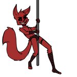 anthro black_sclera clothed clothing dancing fingerless_gloves fur gloves handwear leggings legwear looking_at_viewer male nude pole pole_dancing simple_background solo stripper stripper_pole solarlewds zoophobia damian_(zoophobia) canid canine canis demon domestic_dog mammal 1:1 hi_res