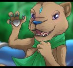 4_fingers anthro blue_claws blue_eyes blue_markings blue_nose brown_body brown_fur claws fingers fur fur_markings furrowed_brow green_background green_scarf light looking_at_viewer male male_anthro markings open_mouth open_smile pawpads pink_tongue scarf sharp_teeth simple_background smile smiling_at_viewer solo tail teeth tongue whiskers white_pawpads white_tail cyanglitch an_otter_of_mine nathan_otterson mammal mustelid otter 2016 colored digital_drawing_(artwork) digital_media_(artwork) english_description half-length_portrait letterbox lighting portrait shaded