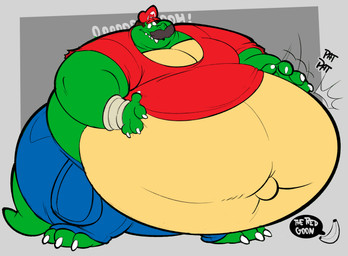 after_transformation anthro belly belly_expansion belly_overhang claws expansion facial_hair feet hair male mustache navel obese obese_anthro obese_male overweight overweight_anthro overweight_male solo toe_claws transformation c-trigger donkey_kong_(series) mario_bros nintendo mario kremling scalie absurd_res hi_res