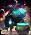 anthro big_breasts black_body blue_body blue_skin breasts female holidays huge_breasts hyper hyper_breasts magic_user solo tail thick_thighs witch dnp101 halloween mythology nightshade_(dragonofdarkness1992) dragon mythological_creature mythological_scalie scalie 2025 hi_res