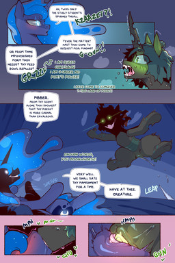 bed black_body blue_body blush bodily_fluids clitoris dialogue drooling duo eyelashes female female/female feral furniture genital_fluids genitals hair heart_symbol kissing open_mouth pupils quadruped saliva sex side_view smile speech_bubble tail text thick_thighs tribadism vaginal vaginal_fluids vulva cold-blooded-twilight friendship_is_magic hasbro my_little_pony princess_luna_(mlp) queen_chrysalis_(mlp) changeling_(mlp) equid equine mammal 2025 2:3 comic english_text hi_res