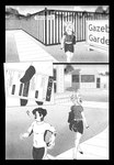 2021 black_and_white blush border bottomwear canid canine canis cellphone clothed clothing deer electronics embarrassed english_text female furgonomics hi_res houkuko jogging kryn male mammal miniskirt monochrome phone question_mark skirt tail tail_through_skirt text tight_clothing walking white_border