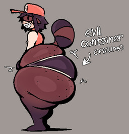 anthro barefoot big_butt black_eyes black_hair bottom_heavy bottomwear brown_body brown_fur bubble_butt butt butt_cleavage clothed clothed_anthro clothed_male clothing curvy_figure directional_arrow ears_down evil_grin fangs feet femboy freckled_butt freckles fur grey_background hair hat headgear headwear huge_butt huge_thighs hyper hyper_butt jacket male markings motion_lines pivoted_ears short_hair shorts shortstack shortstack_male side_view simple_background smile solo standing striped_markings striped_tail stripes tail tail_markings teeth text thick_thighs tight_bottomwear tight_clothing tight_shorts topwear voluptuous voluptuous_anthro voluptuous_male wide_hipped_anthro wide_hipped_male wide_hips kkoart evil_container kk_(kkoart) canid canine mammal raccoon_dog tanuki english_text meme