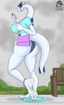 3_toes anthro barefoot big_breasts blue_eyes breasts butt caption cellphone clothed clothing electronics feet female flip_flops footwear open_mouth phone plantigrade purse sandals shoes soles solo toes white_body conditional_dnp zp92 nintendo pokemon ariela_(zp92) generation_2_pokemon legendary_pokemon lugia pokemon_(species) hi_res story story_in_description