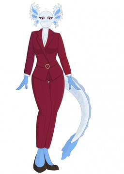 3_fingers anthro bald belt biped black_clothing black_eyebrows black_footwear black_high_heels blue_body blue_hands blue_skin blue_tail bottomwear breasts closed_smile clothed clothed_anthro clothed_female clothing eyebrows eyelashes female female_anthro fingernails fingers footwear front_view fully_clothed fully_clothed_anthro fully_clothed_female high_heels long_tail mouth_closed multicolored_tail nails non-mammal_breasts pants red_belt red_bottomwear red_clothing red_eyes red_pants red_suit shoes smile smiling_at_viewer solo suit tail elcastorblanco amphibian aquatic axolotl mole_salamander salamander 2023 cel_shading colored digital_drawing_(artwork) digital_media_(artwork) english_description full-length_portrait hi_res portrait shaded