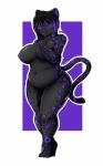 anthro big_breasts black_body black_fur black_hair black_penis blush breasts fur gynomorph hair intersex melanistic navel nipples nude penis purple_body purple_eyes purple_fur purple_nipples purple_nose purple_tongue slightly_chubby solo standing tongue whiskers zigzagmag catherine_(secretlucan) felid leopard mammal pantherine hi_res