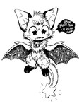 ambiguous_gender anthro bell bell_collar biped collar fur membrane_(anatomy) membranous_wings solo tail wings silverfox5213 comet_(silverfox5213) bat mammal 2023 monochrome