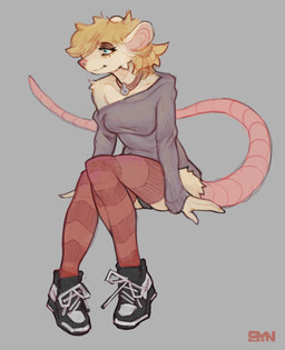 anthro camel_toe clothed clothing female footwear legwear long_tail multicolored_body panties shoes simple_background sitting smile sneakers solo sweatshirt tail thigh_highs two_tone_body underwear syn-6 american_opossum mammal marsupial virginia_opossum absurd_res hi_res sketch