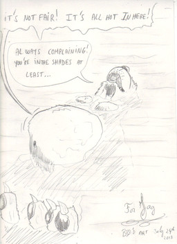 anthro belly big_belly claws dialogue eyes_closed feet floating_on_water lying male navel on_back open_mouth partially_submerged sharp_teeth smile solo talking_to_another talking_to_pred talking_to_prey teeth vore water bigbadbear big_bad_bear bear mammal 2013 dated graphite_(artwork) signature traditional_media_(artwork)