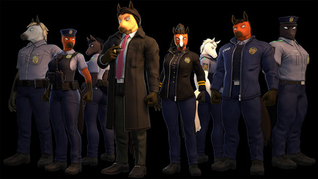 accessory anthro black_body black_fur black_hair bottomwear breasts brown_body brown_fur brown_hair bulletproof_vest cigarette clothed clothed_anthro clothed_female clothed_male clothing coat female footwear fur grey_body grey_fur group hair jacket male multicolored_body multicolored_fur necktie pants police police_badge police_hat police_uniform shoes standing tan_body tan_fur topwear trenchcoat two_tone_body two_tone_fur uniform white_body white_fur white_hair petruz petruz_(modeler) bailong_(petruz) horse_(petruz) ryuma_(petruz) equid equine horse mammal 16:9 3d_(artwork) digital_media_(artwork) hi_res source_filmmaker_(artwork) widescreen