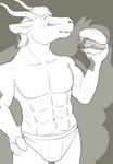 abs anthro burger clothing food grey_background hand_on_hip male muscular silhouette simple_background solo underwear dragontzin dennis_(fattydragonite) antelope bovid mammal 2022 digital_drawing_(artwork) digital_media_(artwork) hi_res monochrome