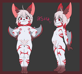 anthro female flat_chested fur genitals grey_body grey_fur grey_hair hair loli markings membrane_(anatomy) membranous_wings nipples red_eyes red_markings smug_face solo vulva winged_arms wings womb_tattoo young young_female astra_bat_(artist) astra_bat_(character) bat flying_fox mammal megabat absurd_res hi_res model_sheet