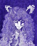 abstract_art abstract_background anthro clothing curled_hair ears_up female fist hair long_hair looking_at_viewer purple_background simple_background smile solo stylized janet_k_wallace final_fantasy final_fantasy_ix square_enix hrist_chardonnay burmecian mammal rodent hi_res monochrome pen_(artwork) traditional_media_(artwork)