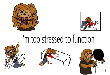 abuse angry anthro asphyxiation blood bodily_fluids cannibalism choking death duo eyewear fight glasses gun hair long_hair male meme_pose ranged_weapon sharp_teeth suicide teeth weapon flover_seed stick_figure_violence haplorhine mammal monkey primate meme