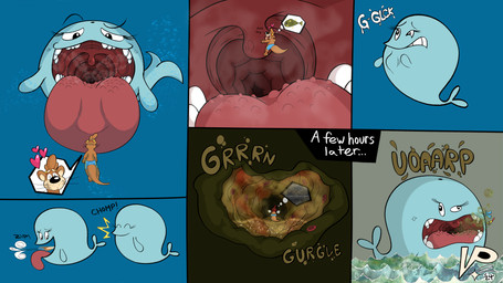 anthro anthro_prey bodily_fluids burping digestion duo female female_pred feral feral_pred inside_stomach internal male neck_bulge oral_vore sea stomach_acid text uvula vore water willing_prey vprismothman the_marvelous_misadventures_of_flapjack bubbie_(flapjack) aquatic cetacean mammal mustelid otter whale 16:9 2025 comic english_text hi_res widescreen