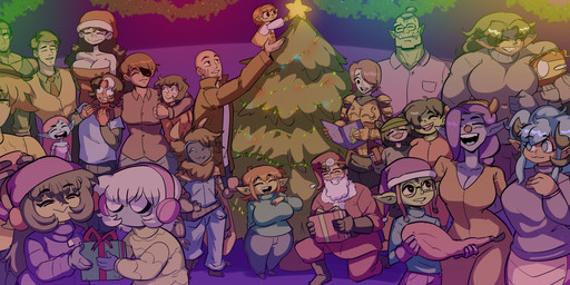 ambiguous_gender anthro armor big_breasts black_hair book box breasts christmas_tree clothing container costume electronics eyelashes eyes_closed eyewear fake_horns female gift gift_box glasses green_body green_skin group hair happy headphones holding_book holding_object holidays humanoid_pointy_ears male plant pointy_ears santa_costume shortstack standing star tree white_hair 20pesos_sopa christmas beel_(20pesos_sopa) boss_(20pesos_sopa) fia_(20pesos_sopa) jaime_(20pesos_sopa) lei_(20pesos_sopa) mary_(20pesos_sopa) pixie_(20pesos_sopa) selene_(20pesos_sopa) sopa_(20pesos_sopa) elf goblin human humanoid mammal absurd_res hi_res