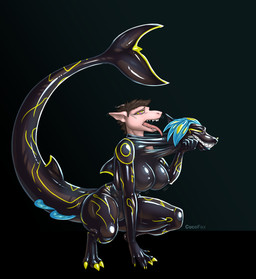 anthro big_tail black_background black_latex breasts brown_hair claws clothing crouching demi_transformation feet female hair human_to_anthro latex latex_clothing latex_skinsuit long_tail long_tongue mid_transformation mind_control nipple_outline open_mouth ringed_eyes sharp_teeth simple_background skinsuit smile snout solo species_transformation suit_transformation tail teeth tight_clothing toe_claws toes tongue tongue_out transformation cocofox aquatic fish human mammal shark 2026 hi_res