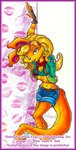 anthro blonde_hair blue_eyes female fur hair kiss_mark orange_body orange_fur seductive solo mira_hall jak_and_daxter naughty_dog sony_corporation sony_interactive_entertainment tess_(jak_and_daxter) mammal mustelid ottsel 2006 traditional_media_(artwork) watermark