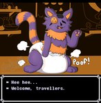 anthro clean_diaper clothed clothing diaper diaper_only fur male plushie smile solo tail text topless wearing_diaper shadyadi deltarune undertale_(series) seam_(deltarune) animate_inanimate darkner domestic_cat felid feline felis living_plushie mammal digital_media_(artwork) english_text hi_res