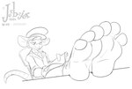 3_toes anthro barefoot chair clothing feet feet_towards_viewer foot_focus furniture humanoid_feet looking_down male male_feet necktie plantigrade reading_magazine shirt smile soles tail toes topwear jerberjer cloud_franklin mammal mouse murid murine rodent hi_res monochrome