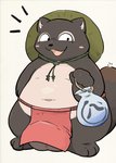 anthro asian_clothing balls belly big_balls blush brown_body brown_fur clothing east_asian_clothing fundoshi fur genitals hat headgear headwear japanese_clothing kemono male overweight overweight_anthro overweight_male red_clothing red_fundoshi red_underwear simple_background solo underwear tinntira canid canine mammal raccoon_dog tanuki 2020 absurd_res hi_res