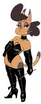 anthro armwear big_eyes biped black_armwear black_boots black_choker black_clothing black_elbow_gloves black_eyebrows black_footwear black_gloves black_handwear black_jewelry black_legwear black_necklace black_thigh_highs boots breasts brown_hair cheek_tuft choker cleavage clothed clothed_anthro clothed_female clothing curved_eyebrows dipstick_ears dipstick_tail dominatrix ear_markings elbow_gloves eyebrows eyelashes eyelids eyeshadow facial_tuft female footwear frown fur fur_tuft glistening glistening_eyelids gloves green_sclera hair half-closed_eyes hand_on_hip hand_on_own_hip handwear high_heeled_boots high_heels holding_object holding_whip jewelry latex legwear long_eyelashes looking_at_viewer makeup markings mouth_closed multicolored_body multicolored_ears multicolored_fur muscular muscular_female narrowed_eyes necklace pink_inner_ear pink_nose pose purple_eyeshadow shoes short_hair simple_background skimpy solo standing straight_legs tail tail_markings tan_body tan_breasts tan_ears tan_fur tan_tail thick_thighs thigh_boots thigh_highs three-quarter_view tuft two_tone_body two_tone_fur whip white_background wide_hips dbaru mighty_magiswords calika domestic_cat felid feline felis mammal 2018 colored digital_drawing_(artwork) digital_media_(artwork) full-length_portrait hi_res portrait