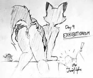 accident accidental_exposure anthro anus being_watched bent_legs book bottomwear butt caught clothed clothing dipstick_ears ear_markings exhibitionism female genitals leaning leaning_forward looking_at_another multicolored_ears no_underwear presenting presenting_anus presenting_hindquarters presenting_vulva raised_tail simple_background skirt solo_focus surprised tail vulva white_background irusufox canid canine fox mammal greyscale hi_res monochrome sketch traditional_media_(artwork)