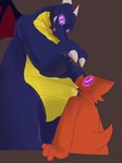 ambiguous_anthro ambiguous_gender anthro back_wings biped blue_body blue_scales blush blush_lines cheek_blush claws countershade_scales countershading duo eye_contact featureless_crotch finger_claws fingers frown fur glowing glowing_eyes green_body green_scales grin head_horn horn hypnosis hypnotic_eyes larger_ambiguous looking_at_another looking_down_at_another looking_up_at_another low-angle_view lowered_head membrane_(anatomy) membranous_wings mind_control monotone_body open_frown open_mouth orange_body purple_eyes raised_head reaching reaching_down reaching_towards_another red_blush ringed_eyes scales simple_background size_difference smaller_ambiguous smile smooth_horn standing straight_arm straight_legs tan_body tan_fur tapering_tail teeth text tongue tongue_out toothy_grin ventral_scales white_claws white_horn wings worm's-eye_view yellow_body yellow_scales sabamiso_(sabamasasix) mythology ambiguous_species dragon mythological_creature mythological_scalie scalie 2018 3:4 digital_drawing_(artwork) digital_media_(artwork) hi_res japanese_description translation_request