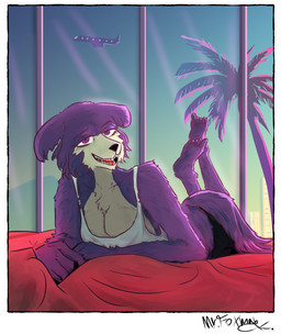 aircraft airplane anthro bed bed_sheet bedding bedroom_eyes clothing feet female furniture humanoid_feet humanoid_hands looking_at_viewer narrowed_eyes plantigrade seducing_viewer seductive shirt solo tank_top topwear vehicle window mr.foxman beastars juno_(beastars) canid canine canis mammal wolf absurd_res hi_res