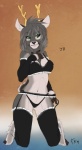 anthro breasts clothed clothing conditional_dnp crossgender deer digital_media_(artwork) exposure_variation female fluff-kevlar garter_belt garter_straps horn jb_greymane legwear lingerie mammal panties skimpy smile solo stockings underwear