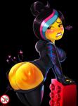 bent_over big_butt bite biting_lip biting_own_lip black_background black_hair blush bottomwear bottomwear_down breasts butt clothed clothing female freckles gloves hair handwear heart_after_text heart_symbol highlights_(coloring) hoodie lego_brick lips looking_at_viewer multi_star_reaction not_furry pain_stars pants pants_down partially_clothed ponytail presenting self_bite simple_background solo spank_marks standing star star_polygon star_reaction star_symbol text text_with_heart topwear yellow_body yellow_skin shadman lego the_lego_movie wyldstyle humanoid english_text