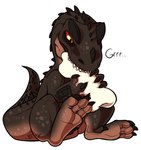 bone_in_mouth chewing_object chibi feral growling male onomatopoeia sitting solo sound_effects text cultmastersleet grim_(grimsaurus) ceratosaurid ceratosaurus dinosaur prehistoric_species reptile scalie theropod