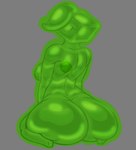 anthro big_butt butt butt_focus core female green_body huge_butt looking_at_viewer looking_back pseudo_hair simple_background slime solo aerotransor goo_creature monster absurd_res hi_res