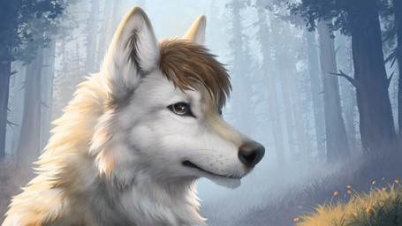 anthro flower fluffy forest forest_background grass male nature nature_background outside plant scruffy solo tree khalia_art sabbyth canid canine canis mammal wolf absurd_res digital_media_(artwork) digital_painting_(artwork) headshot_portrait hi_res painting_(artwork) portrait