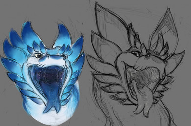 ambiguous_gender blue_body blue_horn blue_insides blue_tongue bodily_fluids cheek_spikes detailed_mouth facial_spikes feral forked_tongue front_view gaping_mouth glistening glistening_eyes grey_background head_spikes horn mouth_shot open_mouth saliva saliva_string simple_background solo spikes spikes_(anatomy) tongue tongue_out unsigned acidic mythology dragon mythological_creature mythological_scalie scalie colored_sketch sketch