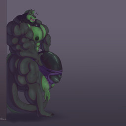 abs anthro barely_contained big_muscles black_penis blue_body clothed clothing fangs genitals gradient_background green_body green_hair green_nipples green_nose hair huge_muscles humanoid_genitalia humanoid_penis male male_anthro muscular muscular_anthro muscular_male nipples open_mouth open_smile pecs penis purple_eyes red_tongue short_hair simple_background smile solo standing tail tail_tuft teeth tongue topless tuft gryblak mythology thomas_green canid canine dragon hybrid mammal mythological_creature mythological_scalie scalie 1:1 absurd_res full-length_portrait hi_res portrait