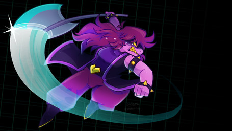 anthro axe bodily_fluids clothing female freckled_face freckled_shoulders freckles hair purple_body purple_clothing purple_hair solo tears teeth yellow_sclera yellow_teeth stephsartlab deltarune undertale_(series) susie_(deltarune) scalie 2026 hi_res