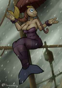 anthro big_breasts breasts female solo soviet_cartoon split_form umbrella smazochnik in_the_blue_sea_in_the_white_foam... sea_tsar's_daughter aquatic fish merfolk absurd_res hi_res