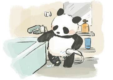 anthro bathing bathroom black_body black_fur black_nose blush chibi fur inside solo water white_body white_fur araru bear giant_panda mammal 2021